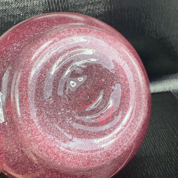 Vintage Art Glass Red Dish Bowl With White Textured Air Bubbles On Bottom Bowl - Picture 5 of 9